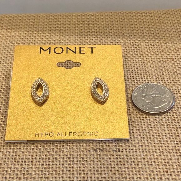 NWT Monet Earrings- Gold tone ellipse shaped with rhinestones - Picture 6 of 7